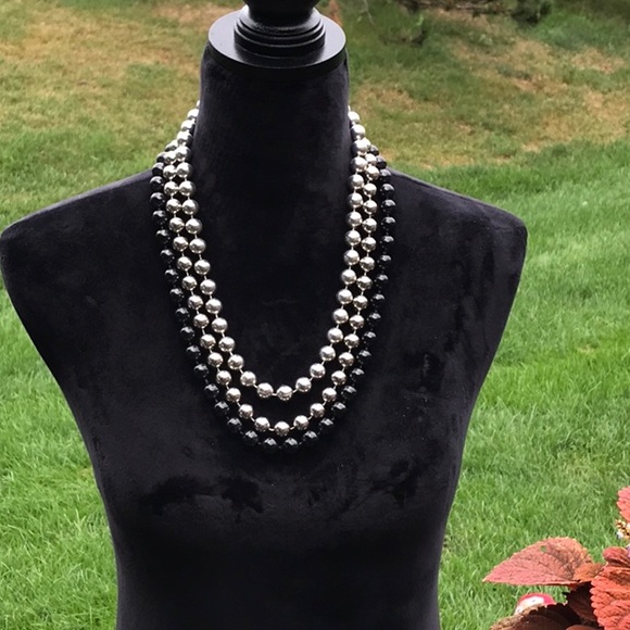 Jewelry - Silver and Black Three Row Pearl Necklace